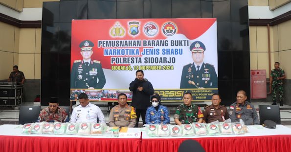 Polresta Sidoarjo Musnahkan Barang Bukti Narkoba Senilai Rp 30 Milliar