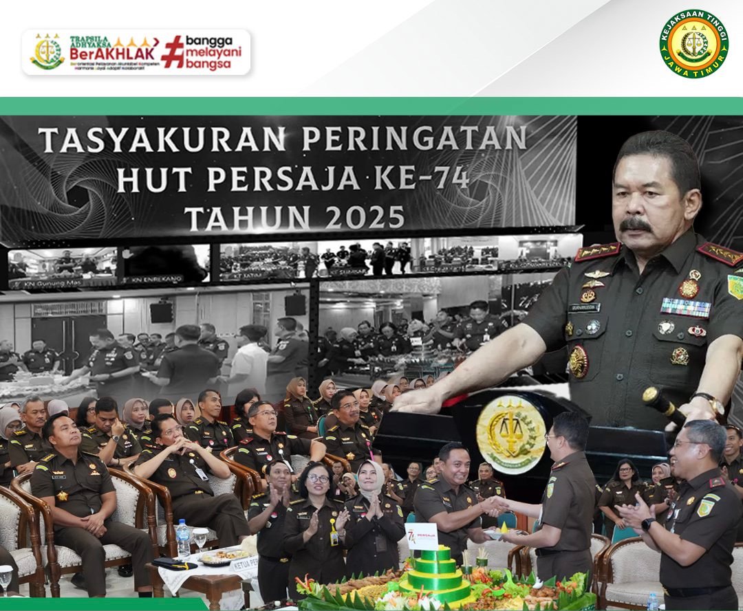 Kajati Jatim Dr. Kuntadi Beserta Jajaran Ikuti Vicon Tasyakuran HUT Persaja Ke-74 Tahun 2025 Bersama Jaksa Agung RI