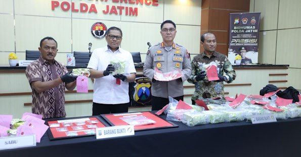 Polda Jatim Bongkar 2 Kasus Narkoba, Total 33,374 Kg Sabu Disita dan Satu Kurir Ditangkap