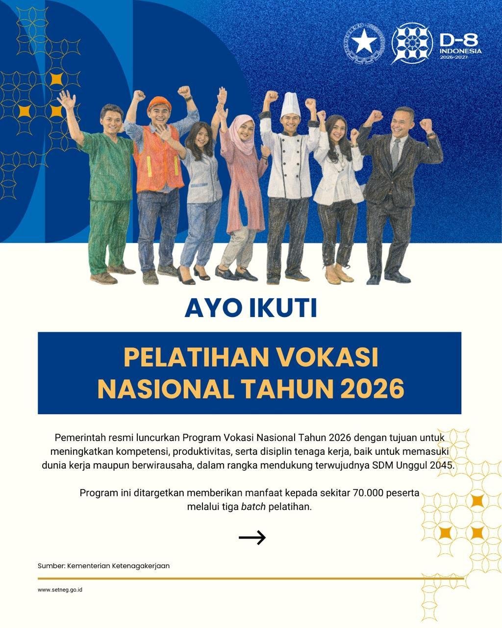 Kemnaker Perpanjang Pendaftaran Pelatihan Vokasi Nasional 2026 hingga 24 Maret